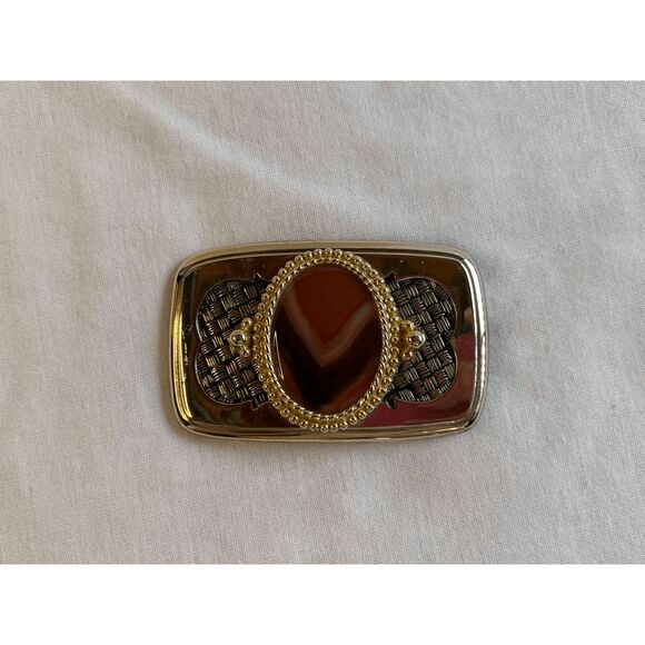 Gold Tone Amber Color Stone Western Belt Buckle, 3 X 2 Inches Boho - Picture 5 of 5